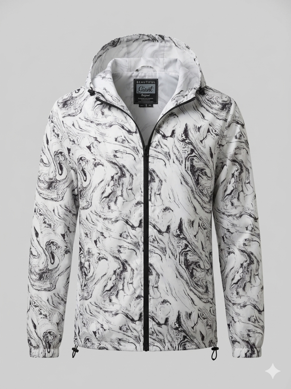 Beautiful Giant Men's White Marble-Print Windbreaker Jacket Lightweight
